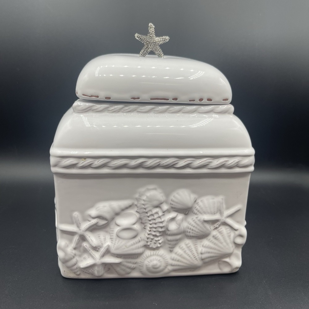 Mud Pie Starfish Sanibel White Canister  Coastal Beach Kitchen Ceramic